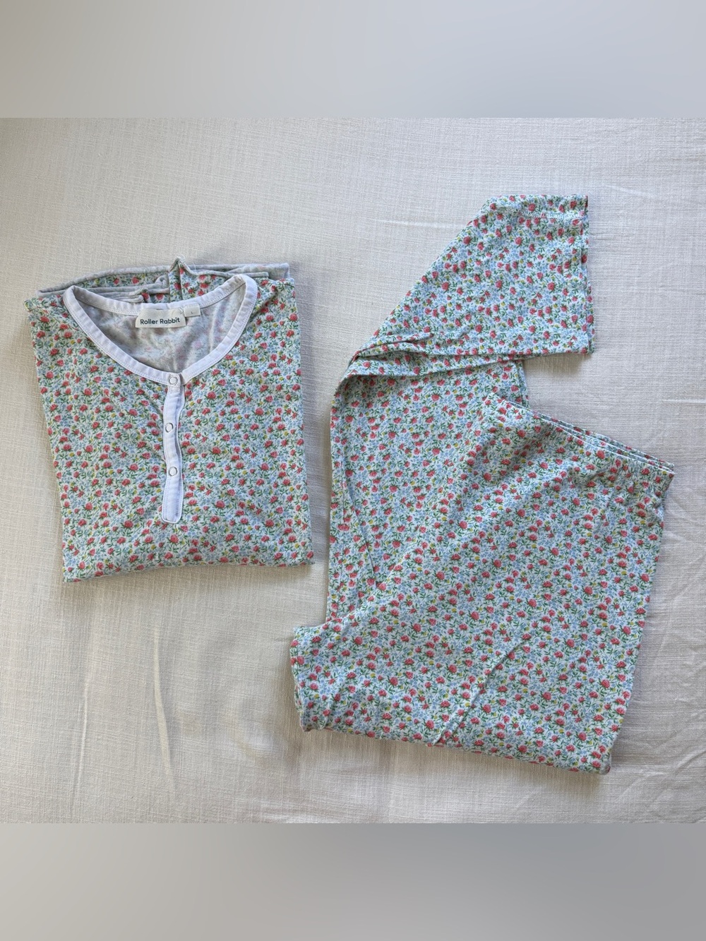 Roller Rabbit Floral Henley Pajama Set Women’s L Cotton